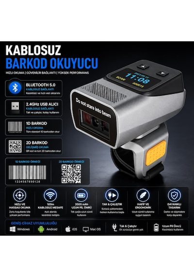 Netum Symble Xb-rs40 2d 1d Qr Yüzük Bluetooth Kablosuz Barkod Okuyucu