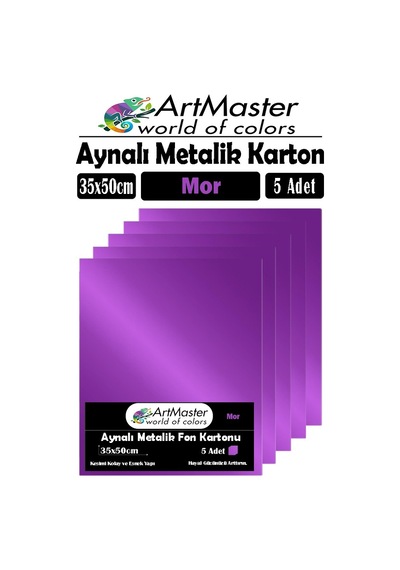 Mor Renkli 35x50 Metalik Aynalı Fon Kartonu 5 Adet 1 Paket Artmaster Metalik Aynalı Fon Kartonu