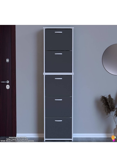 Modilayn Verve Antre 52x194x26 Cm Lik 5 Düşer Kapak 10 Göz Bölmeli Ayakkabılık Antrasit - Beyaz Modilayn Verve Antre 52x194x26 Cm Lik 5 Düşer Kapak 10 Göz Bölmeli Ayakkabılık Antrasit - Beyaz