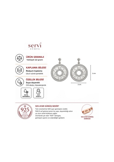 Servi 925 Ayar Gümüş Helene Zirkon Taşlı Yuvarlak Sallantılı Küpe-517