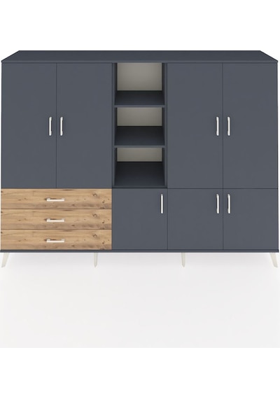 Hyperion Dolap 11 Raflı 3 Çekmeceli 7 Kapaklı 220x44x163 Antrasit Antrasit-antrasit/çam