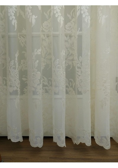 Gül Desenli Dantel Tül Perde, 200x260, Seyrek Pile, 1/2 Çok Renkli