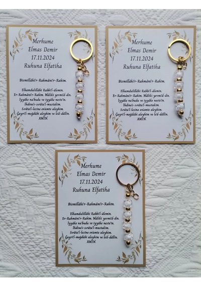 48 Adet Kişiye Özel Merhume & Merhum'un Mevlid Hatırası Dağıtmalık Hediyelik Beyaz Anahtarlık