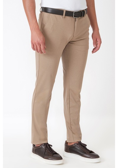 Comfort Fit Rahat Kalıp Yan Cep Pamuklu Dokulu Koyu Bej Pantolon P 1219 K.Bej