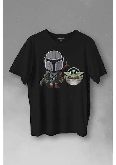 Baby Yoda Mando Figür The Mandalorian Bebek Yoda Star Wars Baskılı Tişört Unisex T-shirt 001