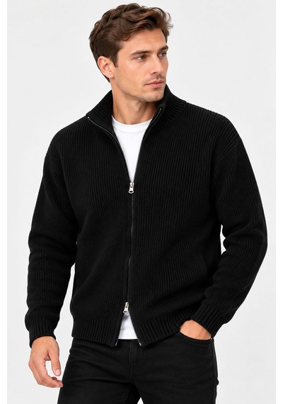 Classics Men Turbulance Slim Fit Erkek Tam Fermuarlı Triko Ceket - 7834 Siyah