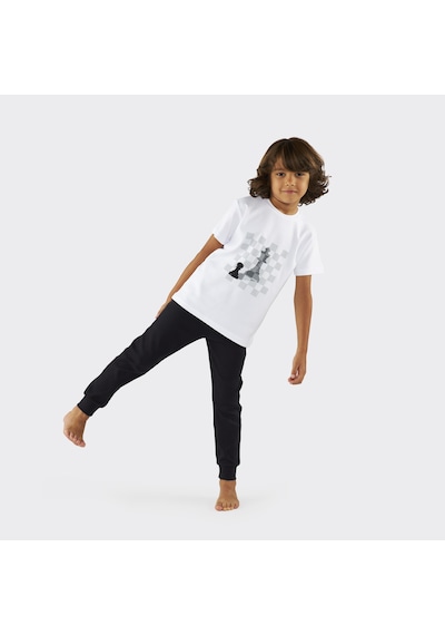 Panço Erkek Çocuk Satranç Baskılı Beyaz Pijama Üstü