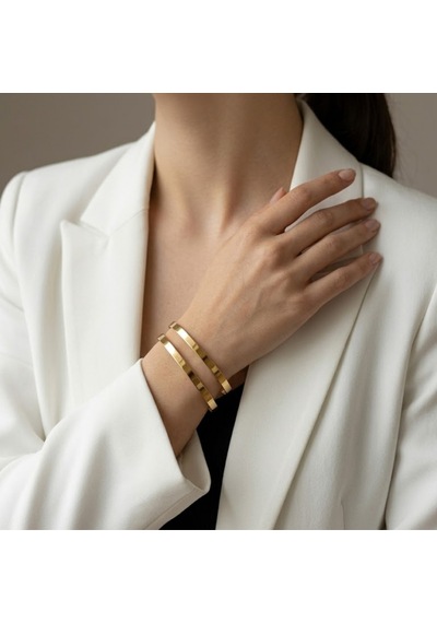 Lente Aksesuar Çelik Gold 2'li Set Ajda Bilezik 4mm Altın - Çelik