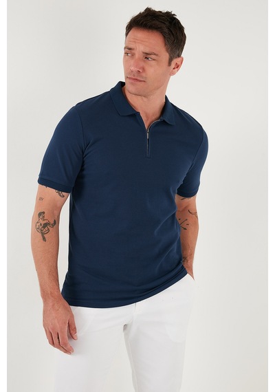 Buratti Pamuklu Regular Fit Yarım Fermuarlı Erkek Polo Yaka T Shirt 5903008 Indigo