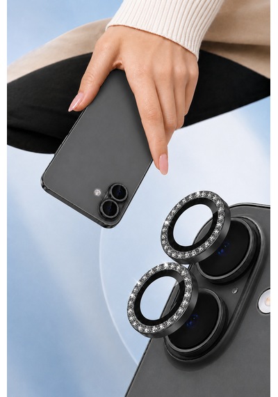 Apple iPhone 17 Uyumlu Taşlı Kamera Lens Koruyucu Siyah