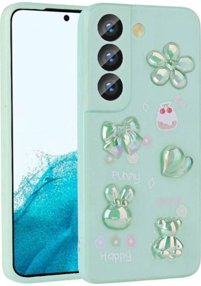 Galaxy S21 Fe Kılıf Kabartma Figürlü Parlak Zore Toys Silikon Kapak Light Green