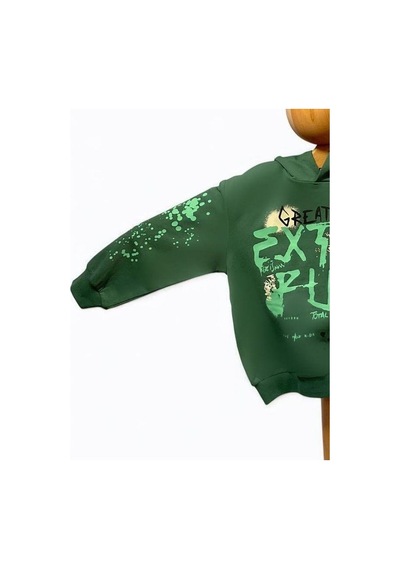 Nk Kids Erkek Çocuk Pamuklu Orta Kalınlıkta Kapüşonlu Sweatshirt-15449 YESIL