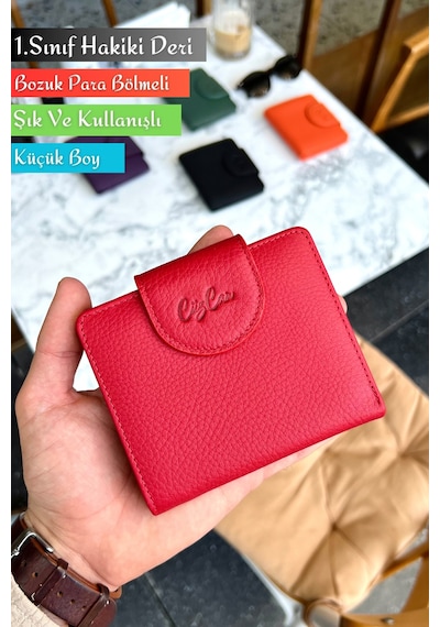 Miosa Kırmızı Hakiki Deri Kadın Cüzdan Ufak Boy Şık Ve Kullanışlı Kırmızı