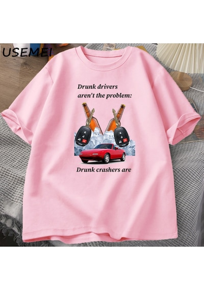 Flood Of Style Sarhoş Sürücüleri Erkek Tişört Komik T Shirt Sarhoş Sürüş Moda Kısa Kollu T-shirt Pamuk Erkek Pembe
