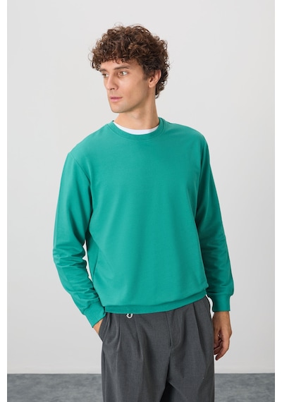 Air Jones Tommy Life Deniz Yeşili Pamuk Yumuşak Dokulu Standart Fit Basic Erkek Sweatshirt - 88363 Yeşil