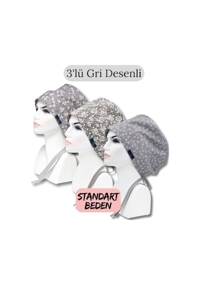Standart Beden 3lü Gri Desenli Gri Çiçek Bahçesi Gri Çıtı Pıtı Gri Nazlı Çiçekler Cerrahi Bone Renkli
