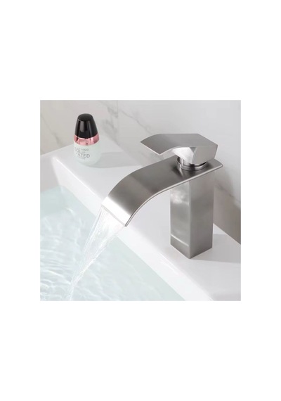 Rena Design Lavabo Bataryasi Inox Şelale Kare Gövde Eğimli Havza Banyo Armatür Çift Giriş Musluk Lüks Mat Gri