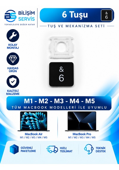 Apple Uyumlu Macbook Pro & Air M1-m2-m3-m4-m5 Yedek Rakam Ve Özel Sembol Tuş + Mekanizma / 6 Tuşu