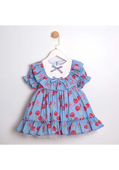 Sweet Cherry Kısa Kollu Kız Çocuk Elbise Mavi