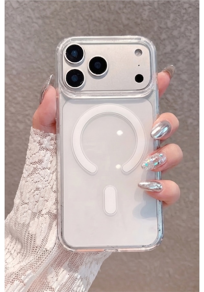 Fibaks iPhone 17 Pro Max Magsafe Uyumlu Kılıf Wireless Kablosuz Şarj Destekli Kamera Korumalı Şeffaf Darbe Emici