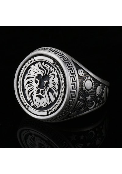 Fkgümüş 925 Ayar Gümüş Aslan Motifli Erkek Yüzük Silver
