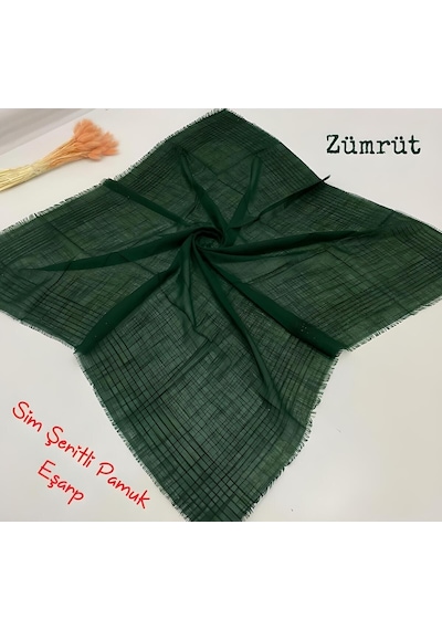 Melodi Scarf Kadın Simli Çizgili Düz Renk Eşarp Tülbent Yazma Zümrüt Yeşili Zümrüt Yeşili