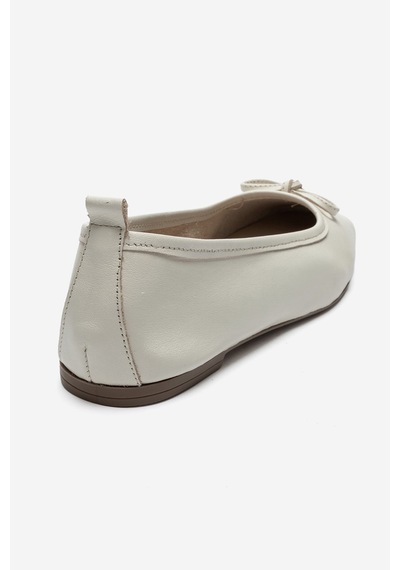 Luvishoes Luvi Shoes Sosa Ekru Cilt Hakiki Deri Küt Burunlu Fiyonklu Kadın Babet Ayakkabı Ekru