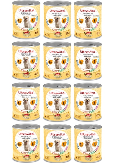 Ultravita Premium Yüksek Proteinli Sığır Etli Konserve Köpek Maması 12 x 415 G