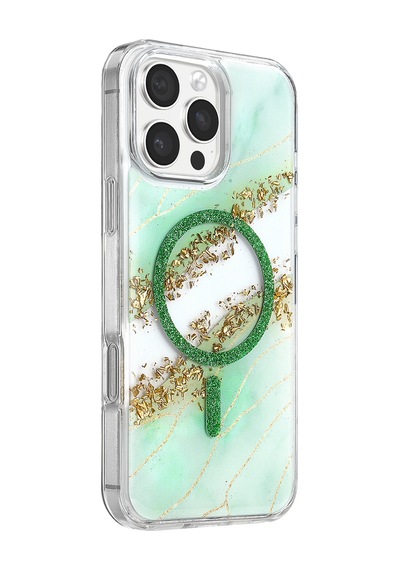 Onegif Apple iPhone Uyumlu 16 Pro Max Lotus Simli Magsafe Kapak - Yeşil Kod: 0638