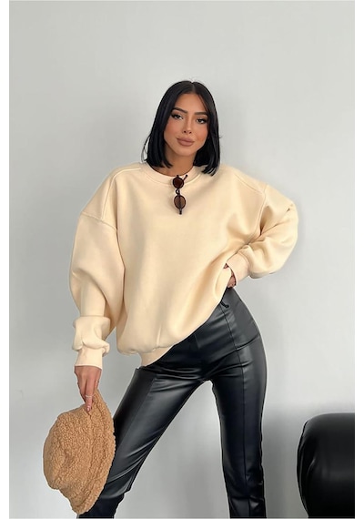 Kadın Bisiklet Yaka 3 İplik Sweat Gts024 Bej