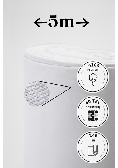 Soft Beyaz Akfil 60 Tel %100 Pamuk Metrelik Kumaş Beyaz - 5 Metre