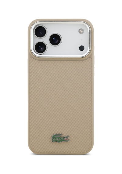 Apple Uyumlu iPhone 17 Pro Max Kılıf Lacoste Lisanslı M-safeli Pu Pike Desenli Standlı Metal Logolu Kapak Bej Bej