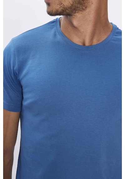 Tudors Erkek Slim Fit Dar Kesim Pamuk Yumuşak Dokulu Basic Mavi Bisiklet Yaka Tişört-31789-mavi Mavi