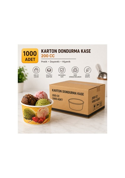 200 Cc Karton Dondurma Kasesi 1000 Adet Tek Kullanımlık Dondurma Kabı Renkli - 917660756 Renkli