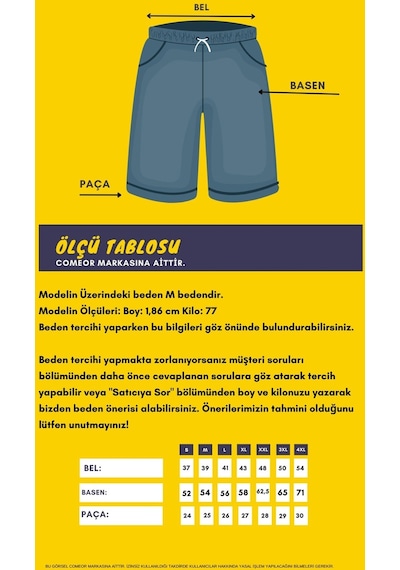 Comeor Regular Fit Yanları Cepli Rahat Kesim Erkek Şort 001 Siyah