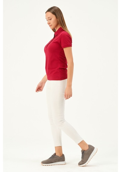 Msw Kadın Kısa Kollu Regular Fit Polo Yaka T-shirt Açık Bordo