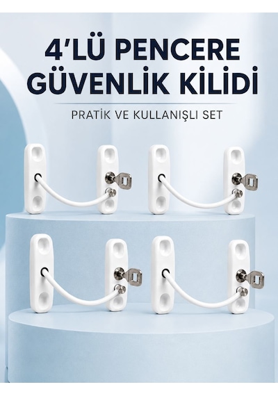 Pencere Ve Kapılar İçin Anahtarlı Güvenlik Kilidi 4 Lü Set