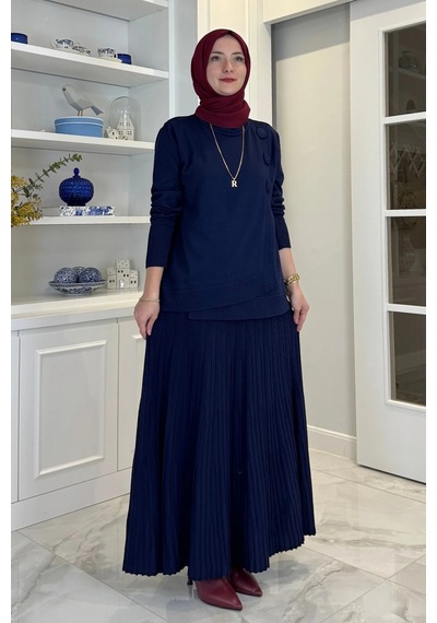 Rabia Şamlı Rana Triko Takım Lacivert Normal