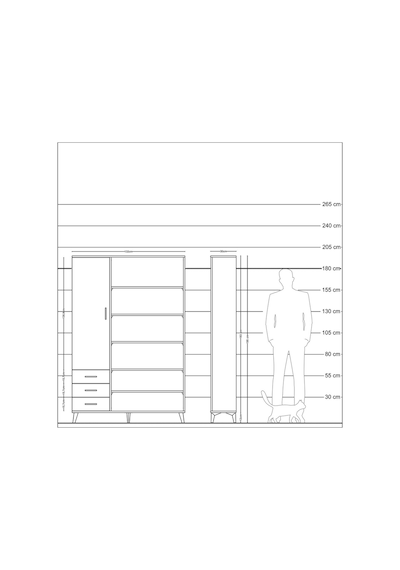 Arges Dolap 9 Raflı 3 Çekmeceli 3 Kapaklı 132x30x195 Çam-çam/çam Çam