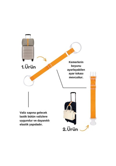 Temel Valiz Üstü Çanta Sabitleme Kemeri Ve Çanta Asma Askısı Seti Sarı Renk