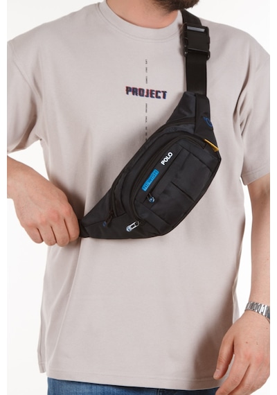 Newish Polo Erkek Kumaş Usb Kulaklık Çıkışlı Crossbody Çapraz Göğüs Omuz Ve Bel Çantası New201 - Siyah - Mavi