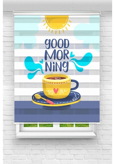 Perdecizade Enxboy Good Morning Dijital Baskılı Zebra Perde-cocuk Odası-stor Perde Renkli