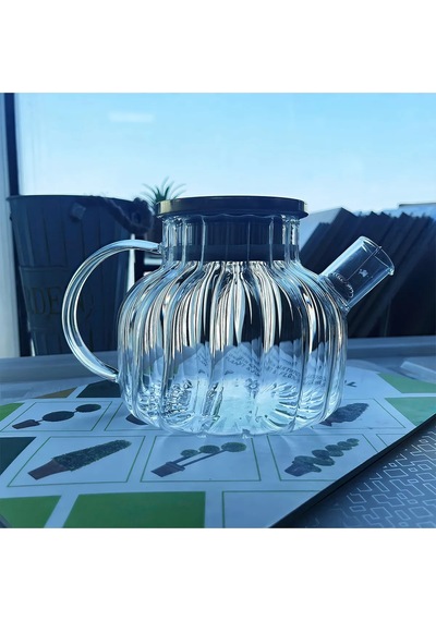 Çelik Kapaklı Borosilikat Dilimli Model Süzgeçli Cam Demlik Bitki Çayları 1000 Ml Royaleks-cm-2001 Çok Renkli