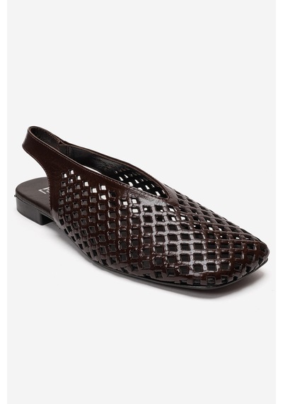 Luvishoes Delızıa Kahverengi Rugan Hakiki Deri Önü Kapalı Lazer Kesim Kadın Sandalet