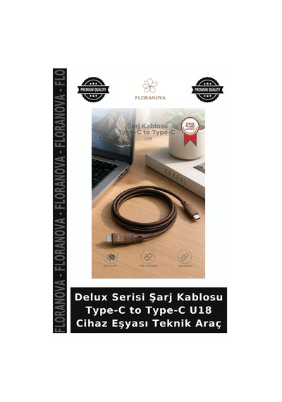 Delux Serisi Şarj Kablosu Type-c To Type-c U18 Cihaz Eşyası Teknik Araç