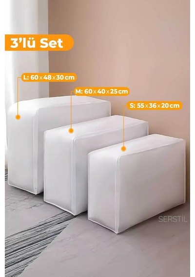 Serstil 3 Boy Yorgan, Yastık, Kıyafet Hurç - Beyaz