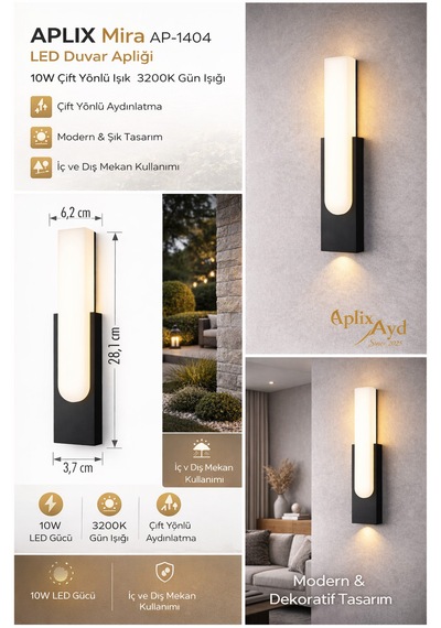 Mira Modern Led Duvar Apliği 10w Çift Yönlü Işık İç Dış Mekan Şık Dekoratif Aydınlatma 3200k Siyah