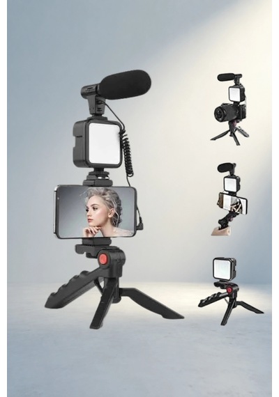 Vlog Seti Mini Tripod Mikrofonlu Akıllı Telefon Tutucu -