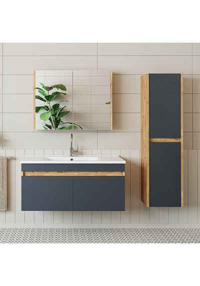 Roomart 'lavabolu' Atlantik - Antrasit Mdf 100 Cm Banyo Dolabı Atlantik Çam - Antrasit