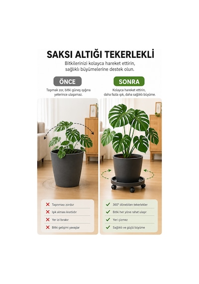 Tekerlekli Saksı Altlığı Çok Amaçlı Damacana Tüp Taşıma Standı 35 cm 360° Döner